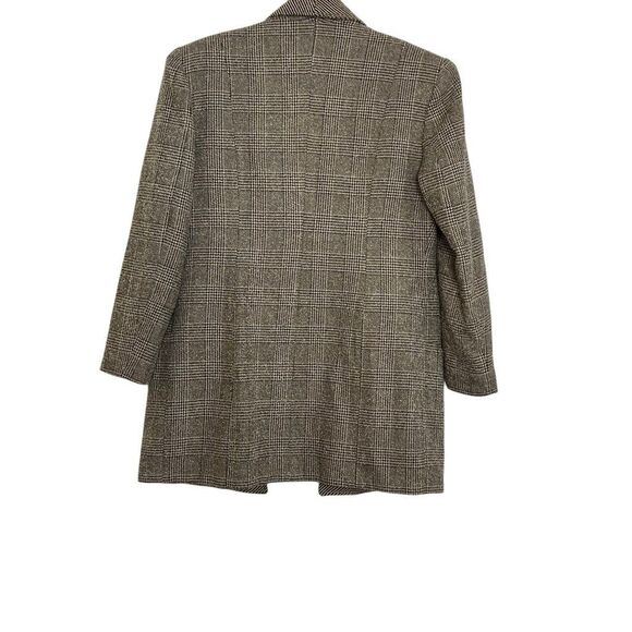 Vintage Glen Plaid Open Front Collared Long Sleeve Lined Blazer Tan Black Sz 13 - Picture 8 of 8